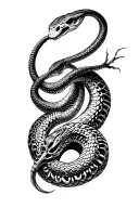 dark tattoo art, snake skeleton hybrid, blackwork tattoo, biomechanical elements, macabre illustration tattoo design idea