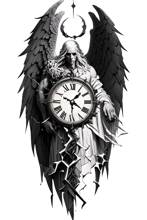 Archangel Azrael broken clock face tattoo design idea