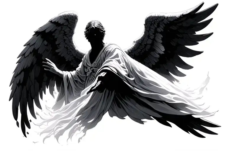 faceless angel descending from a heaven gates behind him tattoo design idea