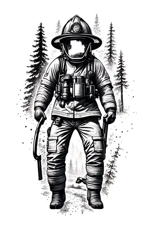 A symbolic tattoo combining elements of firefighting and the outdoors tattoo design idea