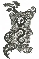 make an extremely convoluted tree of life design incorporating celtic knots and an overall shape of a shield tattoo design idea