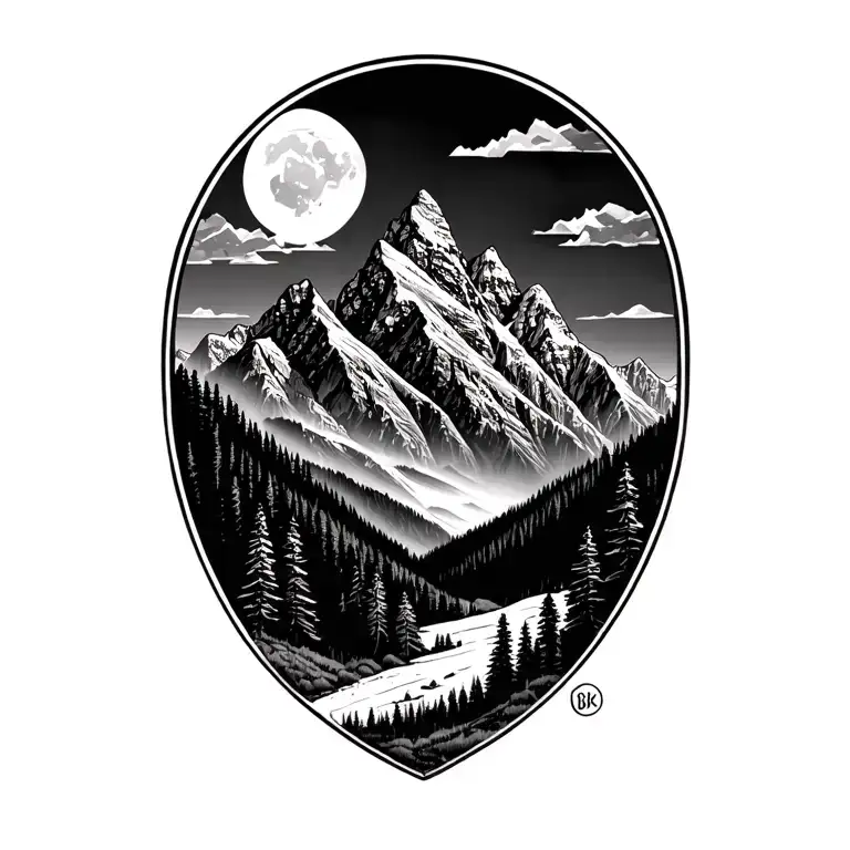 mountains, wilderness, tetons tattoo design idea