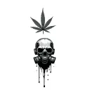 composition,robot skull with gas mask,marijuana leaves in the background,dripping blood tattoo design idea