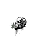composition,robot skull with gas mask,marijuana leaves in the background,dripping blood tattoo design idea