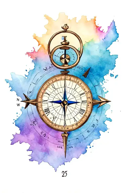 map clock compass tattoo design idea