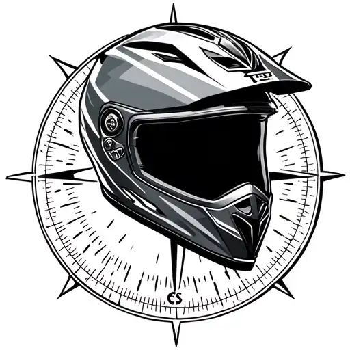 Motocross helmet, travel, compass, Black and whit, Tattoo  tattoo design idea
