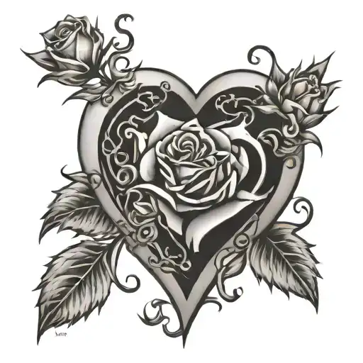 Harley emblem inside of heart surrounded by roses and tribal thorns tattoo design idea