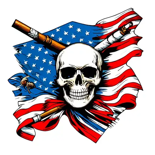skull american flag bandana cigarette fishing pole tattoo design idea