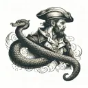 A sailor navigating through stormy seas with a snake wrapped around the ship's mast tattoo design idea