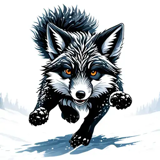 arctic fox pouncing into snow with his tail above him tattoo design idea