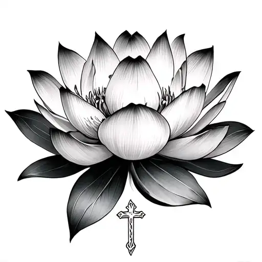 Lotus flower + tiny cross → lotus for purity and renewal, cross for divine grace. tattoo design idea