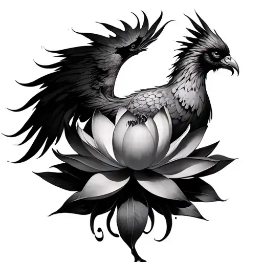 phoenix rising from lotus flower tattoo design idea