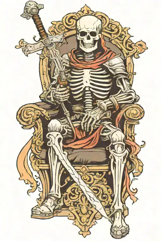 skeleton knight on a throne holding a sword tattoo design idea