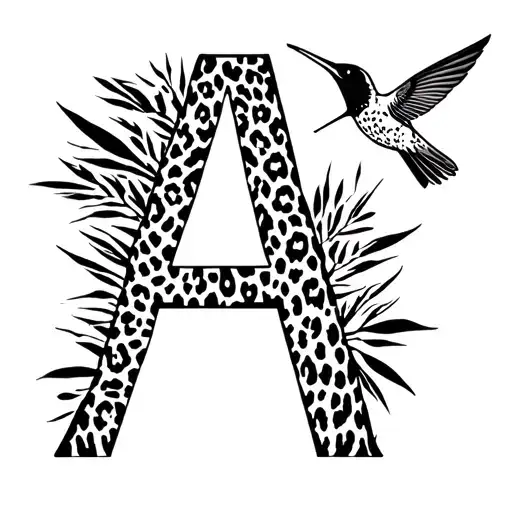 cheetah print fading into the letter A with a small humming bird (behind the ear/neck) everything separated  tattoo design idea