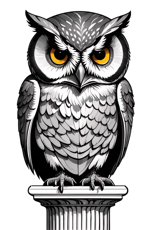 Greek column with small owl tattoo design idea