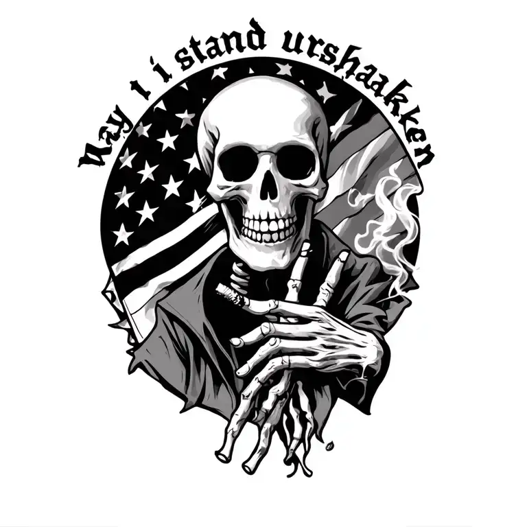 "May i stand unshaken" Rebel Flag skeleton smoking cigarette tattoo design idea