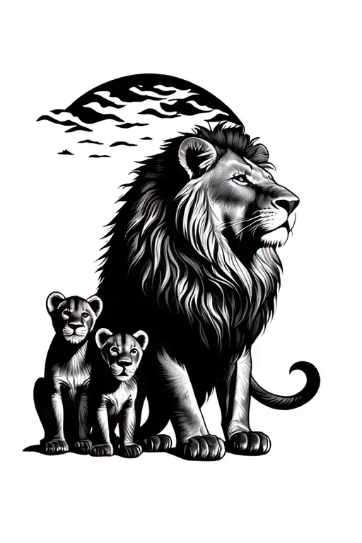 lion and 3 cubs tattoo design idea