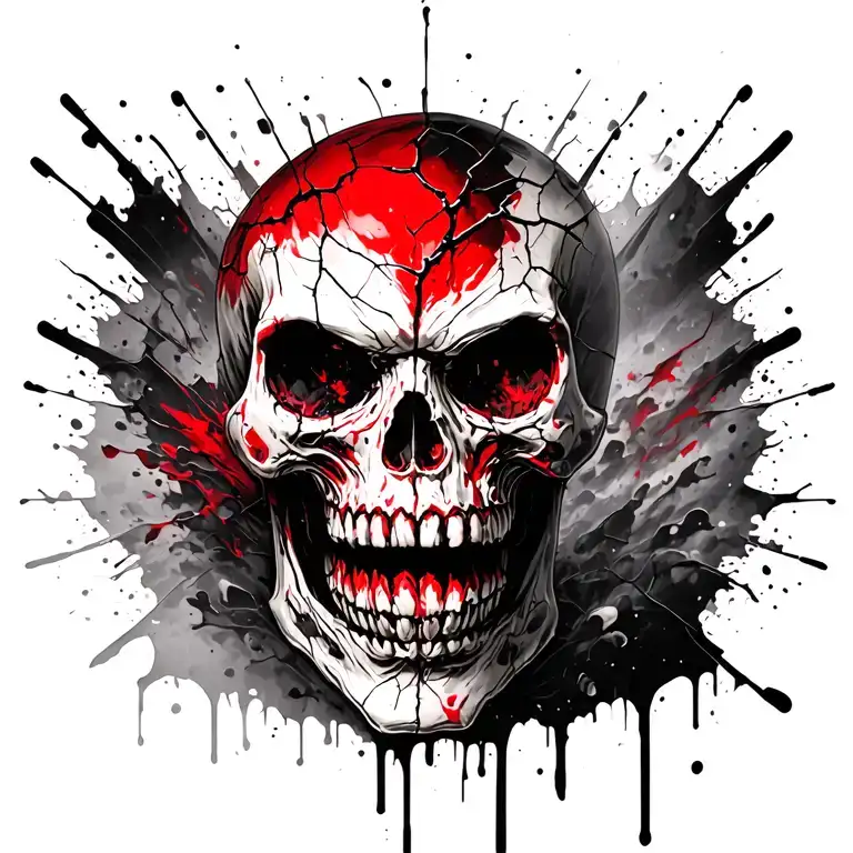 Evil looking skull with multiple cracks fading into dust tattoo design idea