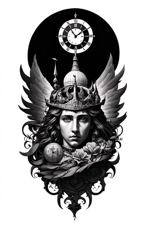 time and kingdom and travel tattoo design idea