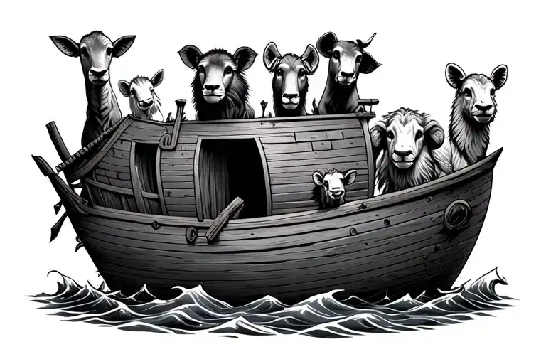 Noah's ark themed tattoo with animals peeking tattoo design idea