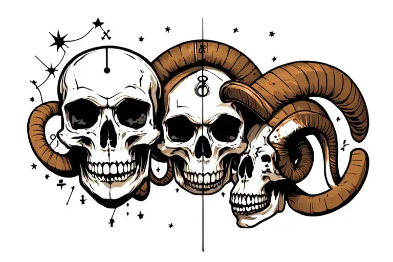 aries constellation and skulls and time piece incorporating elements tattoo design idea