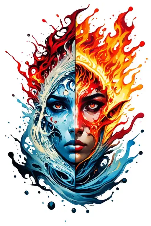 A tattoo design featuring all four elements from Avatar (fire, earth, water, wind)  tattoo design idea