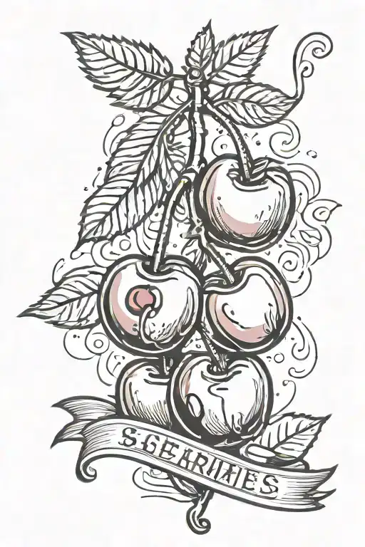 cherries with one melting words that say "semi-charmed" tattoo design idea