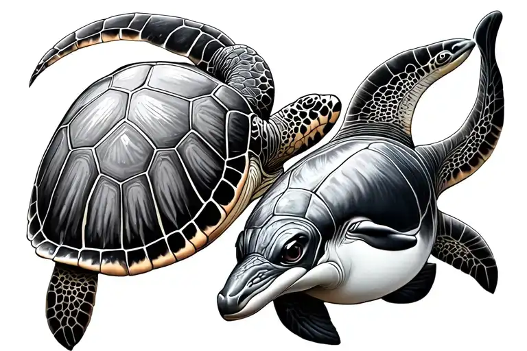sea turtle and dolphin tattoo design idea