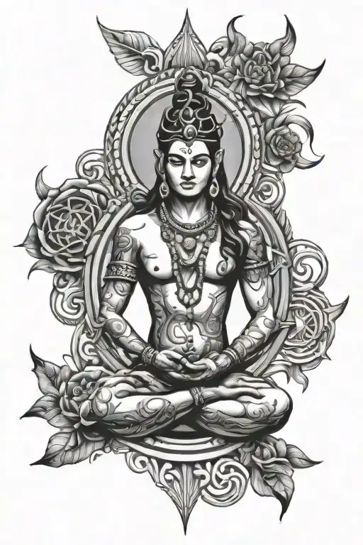 7 chakra symbol surrounded trident shiva tattoo tattoo design idea