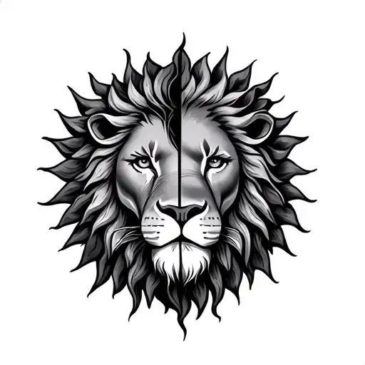 half lion head and half sun tattoo design idea