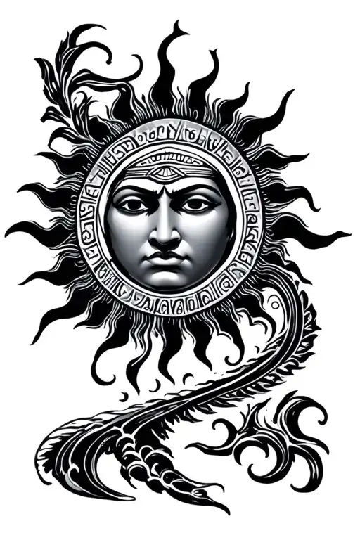 Polynesian sea sun with Roman writing tattoo design idea