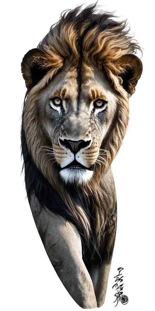 grey right arm African savanna with lion head tattoo design idea