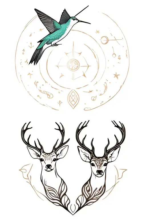 celestial Celticstyke buck and doe, and a hummingbird tattoo design idea
