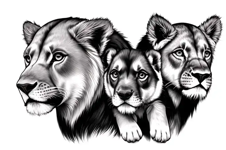 Leon Adult, Leon Young and Lion's puppy. tattoo design idea