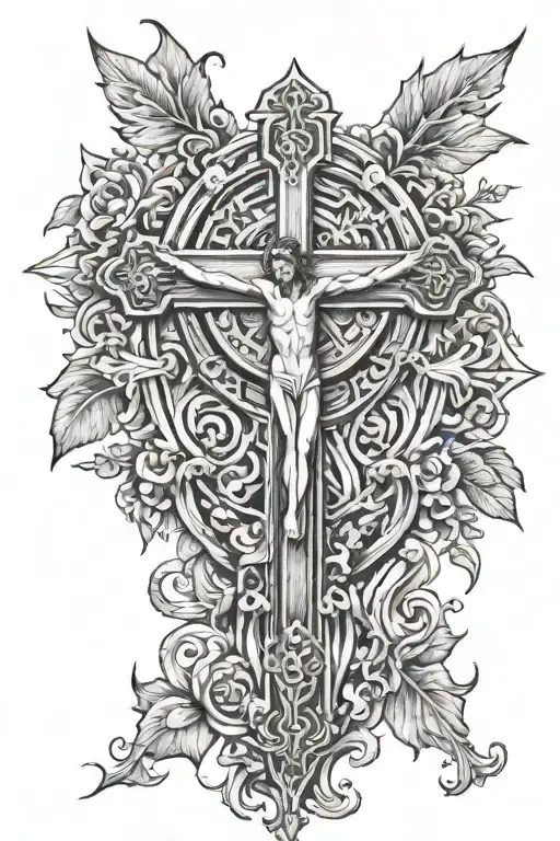 "Blessed are those who hunger and thirst for righteousness" circling a crucifix  tattoo design idea