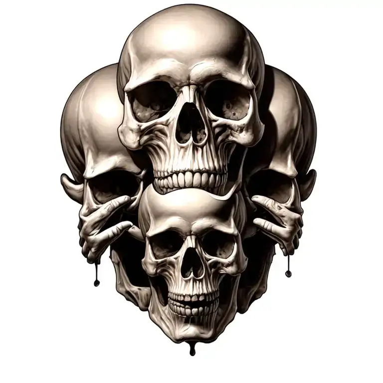 3 skull represent for see no evil , hear no evil , speak no evil  tattoo design idea