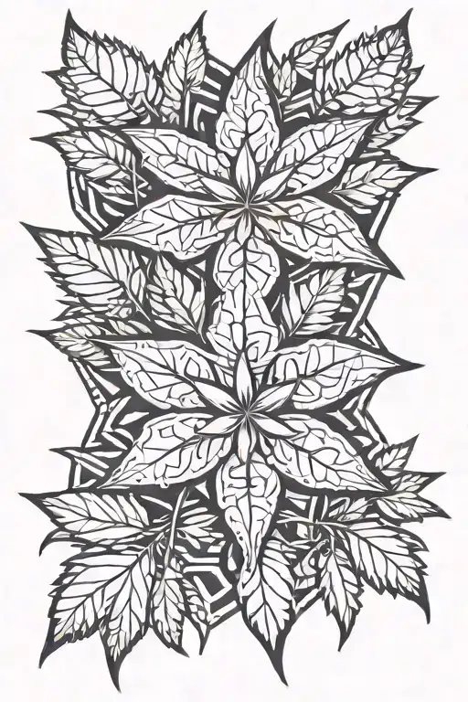 Flamboyant Flower and Cannabis leaf intertwined tattoo design idea
