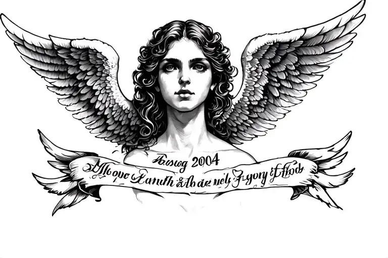 angel wings with 2004 written on top on the neck tattoo design idea