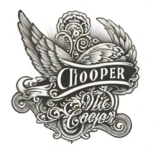 a Wing with the Name Cooper written tattoo design idea