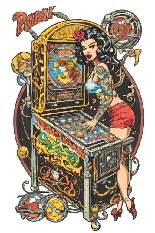 pinball machine pinup girl tattoo design idea