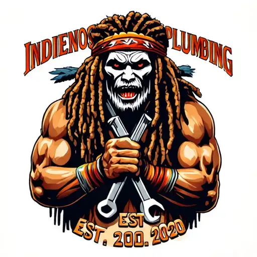 "Indigenous Plumbing Est. 2020" "Indigenous Plumbing Est. 2020" dreadlock face war painted Native American warrior holding wrench crossed tattoo design idea