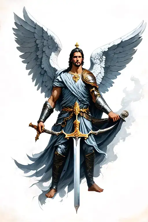 st Micheal The Archangel warrior with sword tattoo design idea