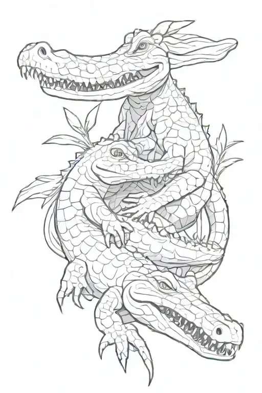 crocodile and bunny cuddling tattoo design idea