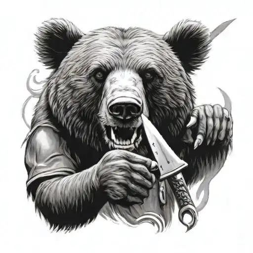 bear chef giving thumbs up holding a chef knife, smooth tattoo design idea