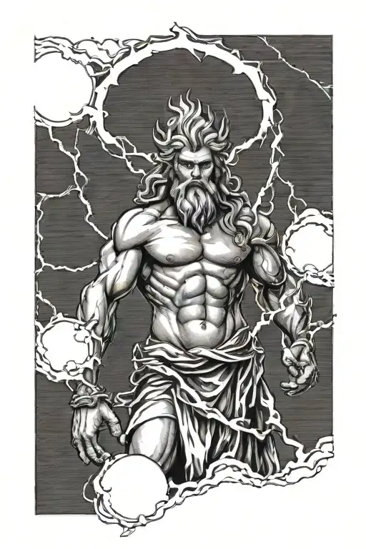 Zeus holding a lightning bolt tattoo design idea