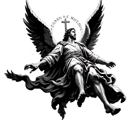 christian crusader man angel falling tattoo design idea