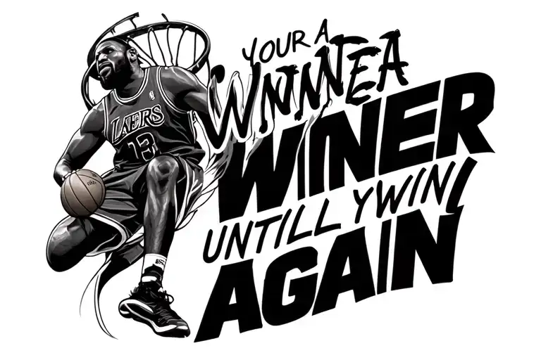 lebron james dunking with words your not a winner until you win again tattoo design idea