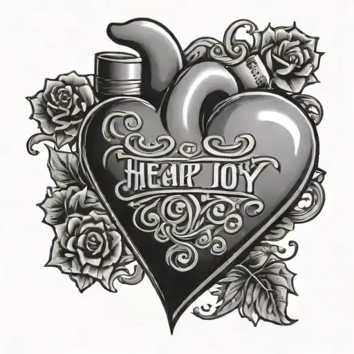 Black and Grey "Heart Joy Love Money Fun" Tattoo - BlackInk AI