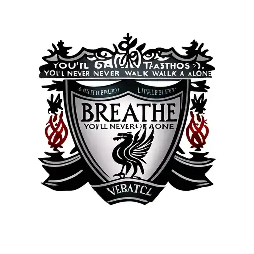 Liverpool logo with the phrase "BREATHE; YOU'LL NEVER WALK ALONE tattoo design idea