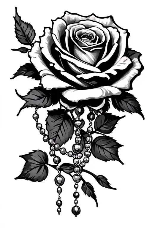 Rose and Rosary wrapped tattoo design idea